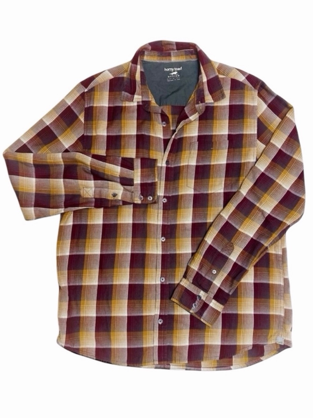 Toad & Co Horny Toad Golden Tan Brown Plaid Button Up Shirt